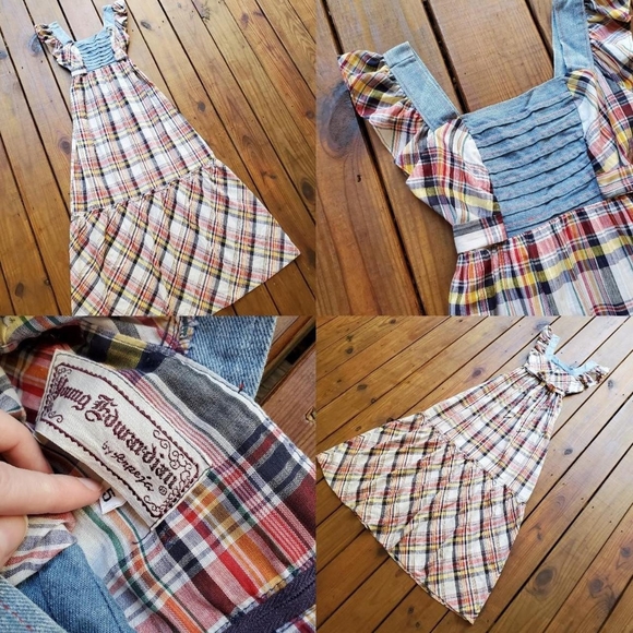 Vintage 70's Young Edwardian size 5 plaid & denim prairie maxi dress - Picture 4 of 4